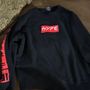 South Pole Black Crewneck Sweater with Red Chest Patch and Sleeve Graphics